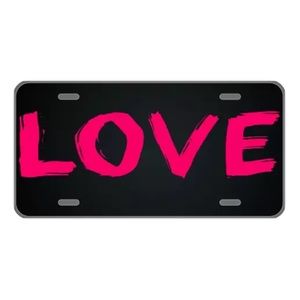 Custom license plate with LOVE in pink